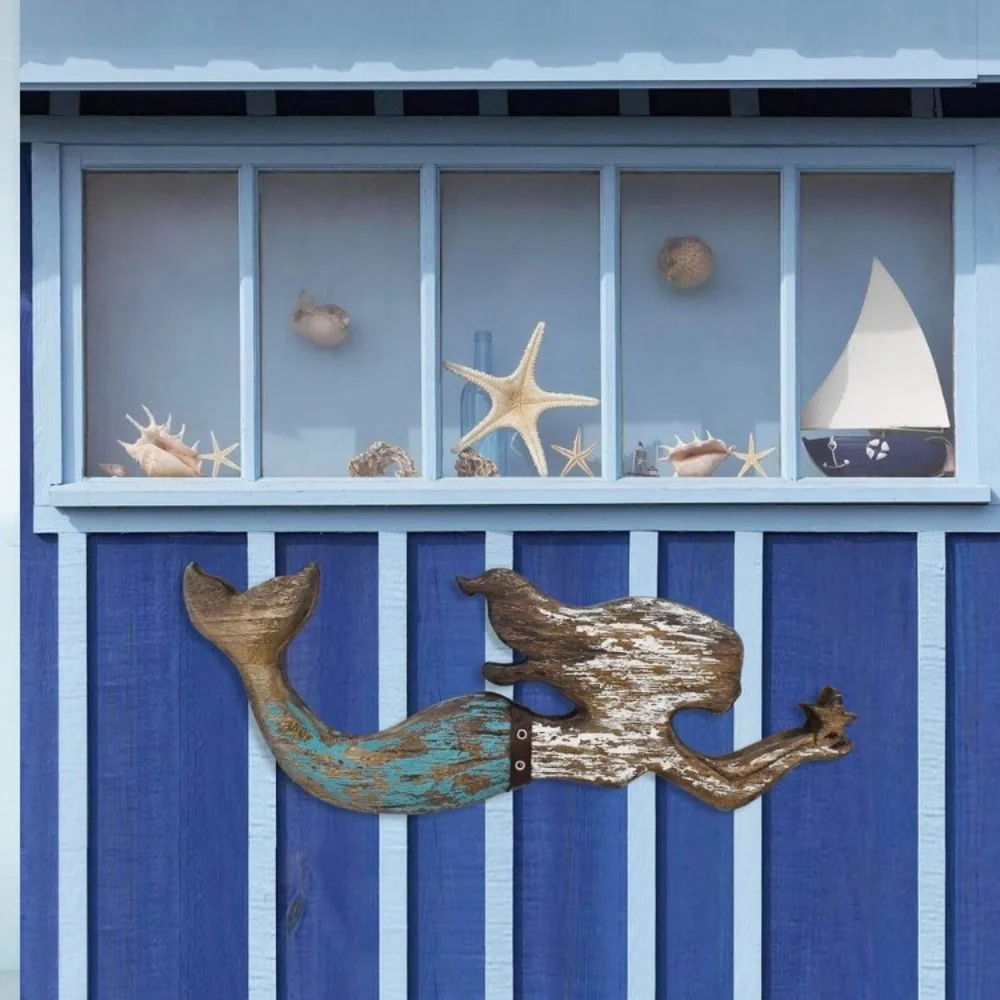 Rustic Wood Mermaid Decor Hanging Nautical Wall Decor, Wooden Mermaid Plaque🦎